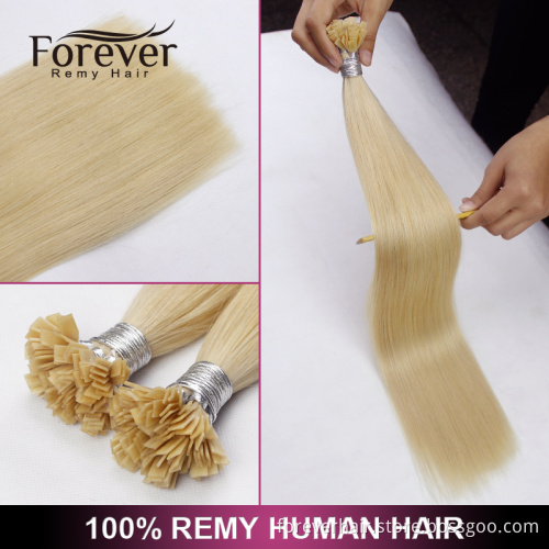 Xuchang Forever 10A top quality keratin 100 remy human blond double drawn flat tip hair extension